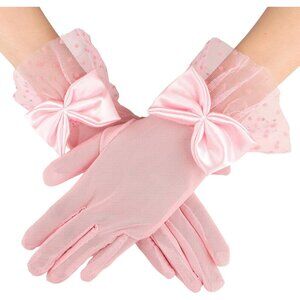 Women's Pink Bow Short Lace Veil Feather Derby Tea Party Elegant Gloves Styles